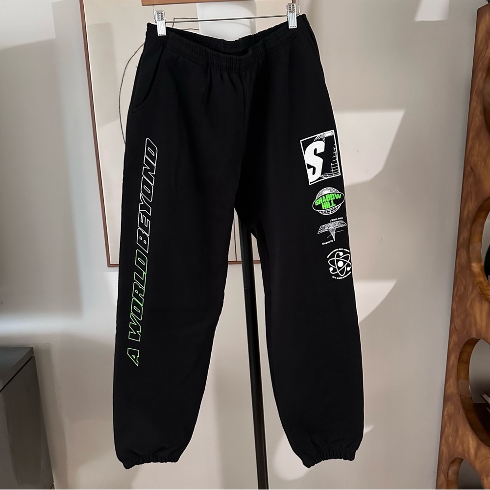 Shadow Hill USA Sweatpants A‎ World Beyond Jogger Black Streetwear Size L